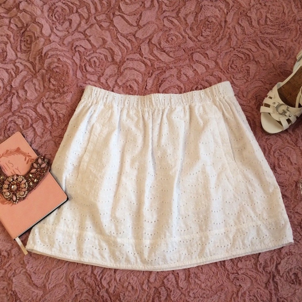 J Crew White Eyelet Skirt M Mini High Waist Skater